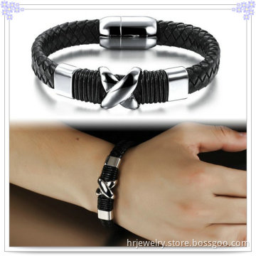 Fashion Jewelry Stainless Steel Bracelet Leather Bracelet (HR6133)